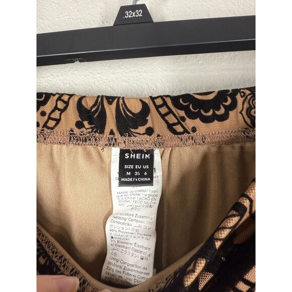 Shein Womens Beige Black Velvet Burnout Maxi Skirt Sz M Whimsigoth Gothic - Picture 3 of 7
